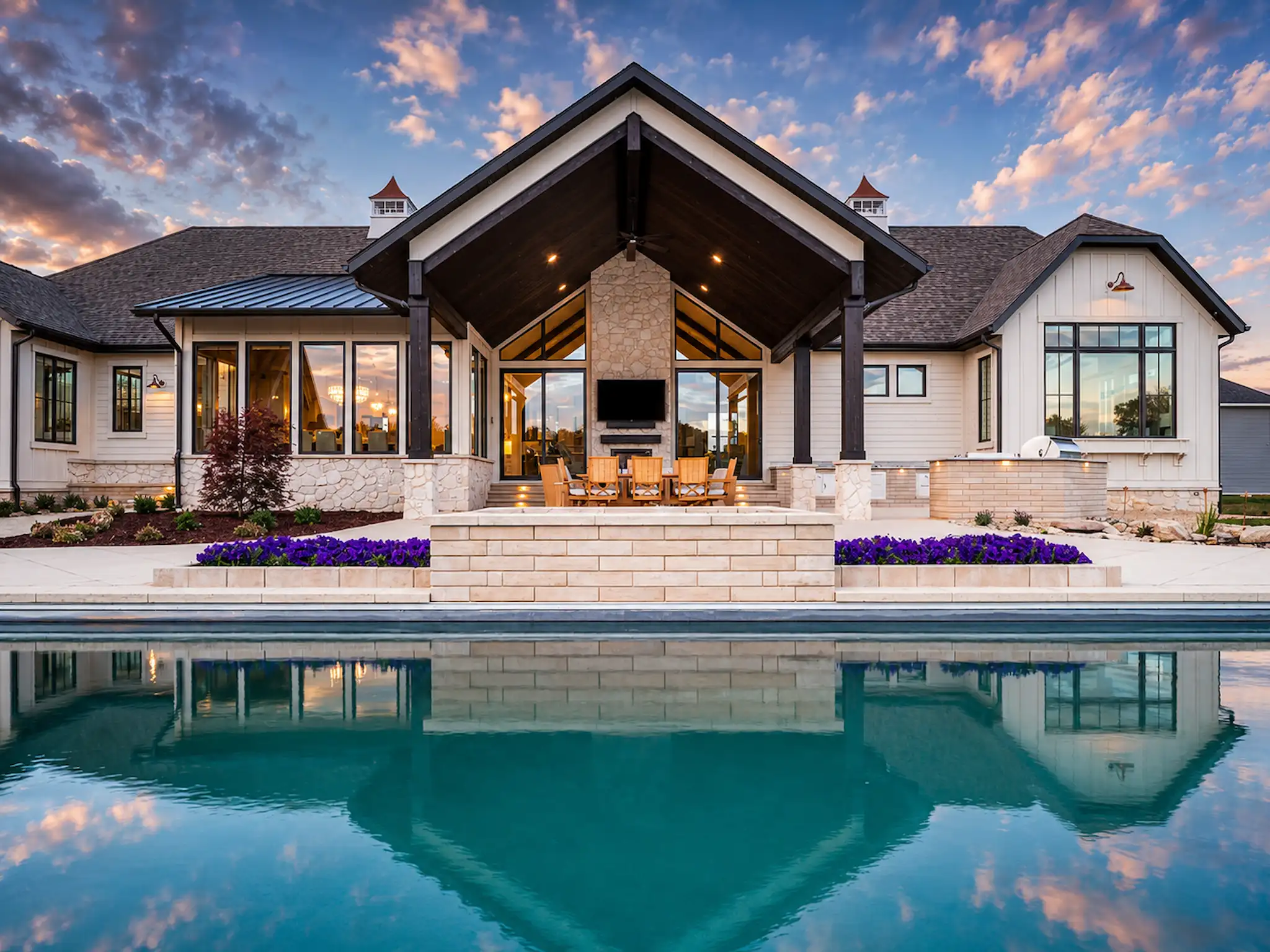 Lowell Street NW Wesley Heights Washington DC luxury custom pool construction with gunite swimming pool, premium patio hardscaping, outdoor kitchen, covered porch, stone masonry, landscape lighting, and high-end outdoor living design