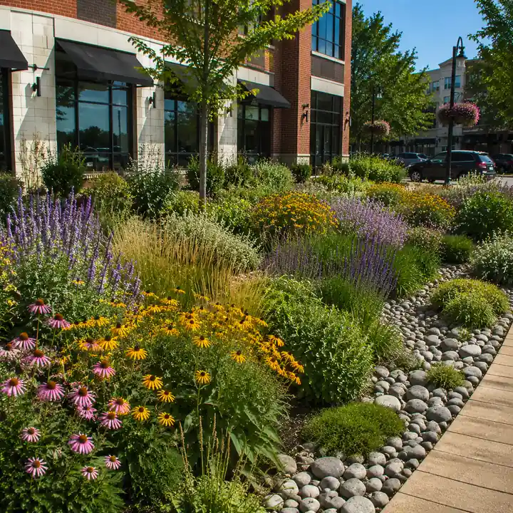 AM Developers LLC installed pollinator gardens with native wildflowers, drought tolerant plants, and sustainable landscaping in Gaithersburg MD