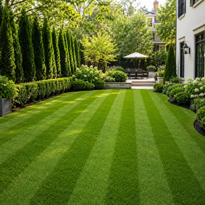 AM Developers LLC completed lawn prep and turf renovation with premium sod, precise grading, clean lawn edges, and layered landscape planting