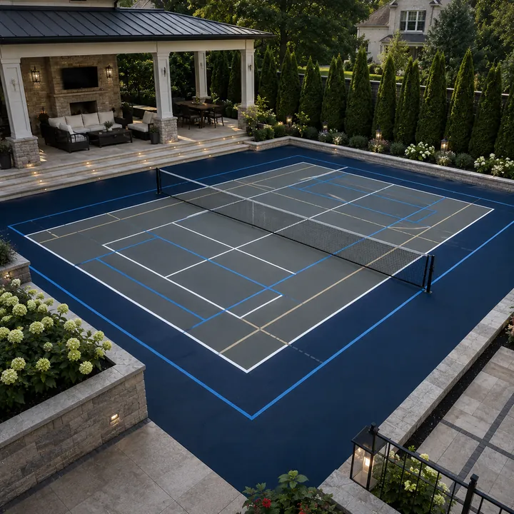 AM Developers LLC built a multi-use racquet court with acrylic surfacing, multi-color line striping, and a centered net in Alexandria, VA