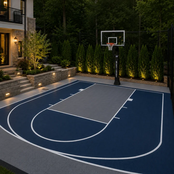 AM Developers LLC applied precision court striping with a three-point arc, key markings, boundary lines, and an in-ground hoop in Potomac